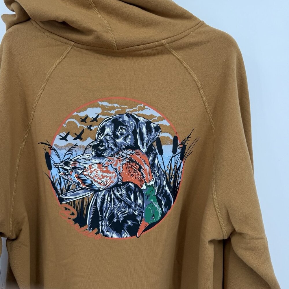 BURLEBO Men's Midweight Fleece Hoodie Sweatshirt M Light Brown Duck Hunting Dog - Picture 4 of 7